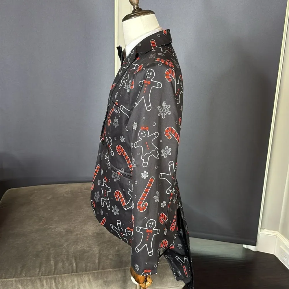 Festive Men’s Black & Red 3 Piece Suit Christmas Themed Size M 36 Jacket 32 Pant